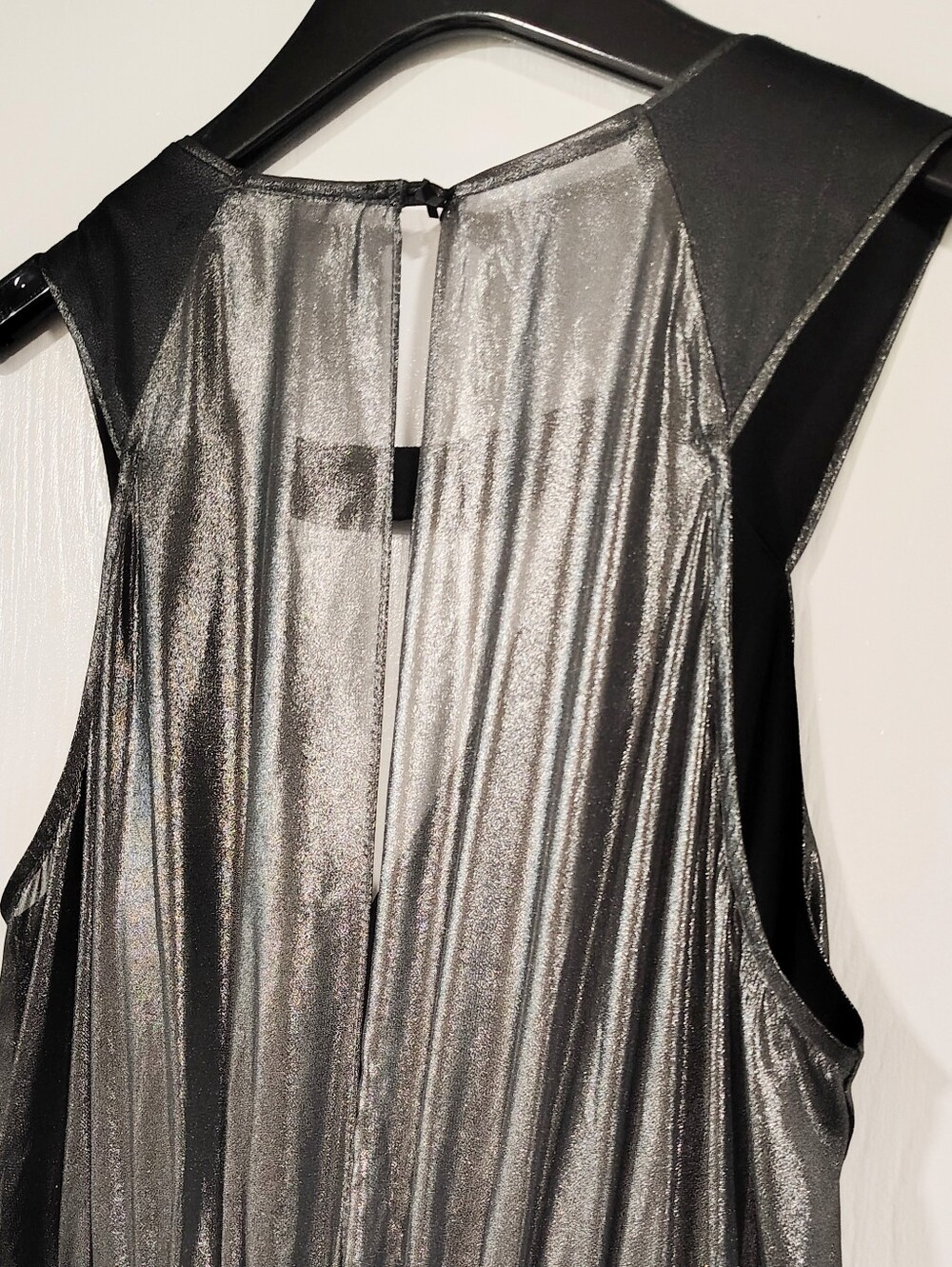 NWT BCBGeneration Metallic Silver & Black Maxi Dress Plunge V-Neck Women's Small - Picture 8 of 12